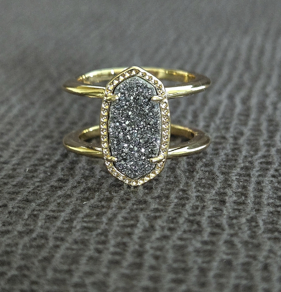 ✨️HP✨️ Kendra Scott "Elyse" Double✌️ Band Platinum Drusy Ring💍 - Picture 3 of 16
